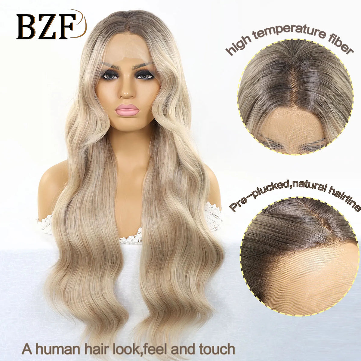 28 Inch Blonde Highlight Synthetic Lace Front Wigs Glueless Heat Resistant