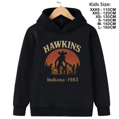 Demogorgon Hawkins Sweatshirts à capuche pour enfants, dessin animé, imprimé, streetwear, basiques, hauts pour garçons, pulls pour enfants