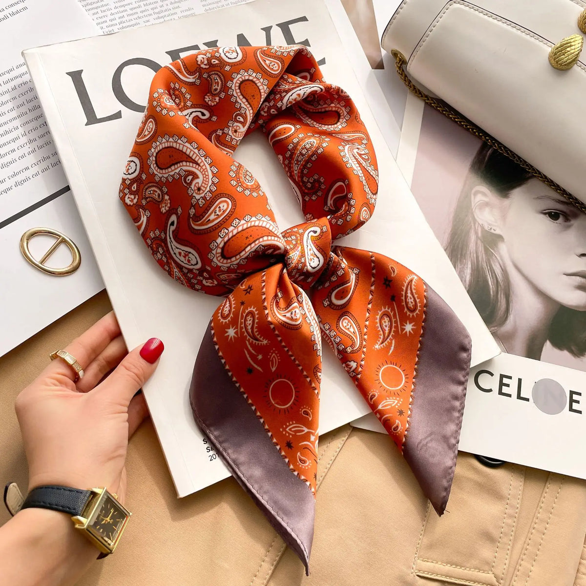 2025 Summer Hijab Head Girl Luxury Silk Square Plaid Scarf Women Satin Neck Hair Tie Band Soft Work Neckerchief