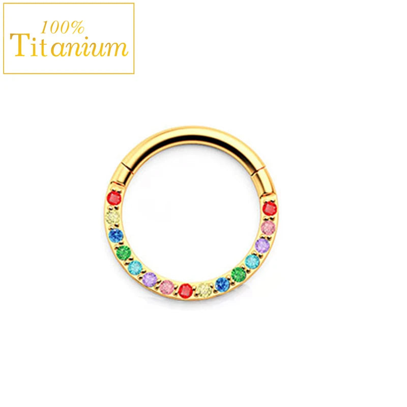 Anneaux de nez en titane G23, clicker de septum articulé, segment pour oreille, tragus, cartilage, hélix, daith, lèvre, bijoux de piercing, boucles d'oreilles dorées