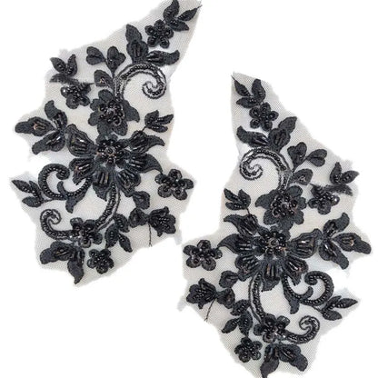 2PCS/Pair,3d Flower Wtih beaded sequined Bodice Applique sewing supplies,Lace Emboridery Sew On Patches For Dresses,Clothing