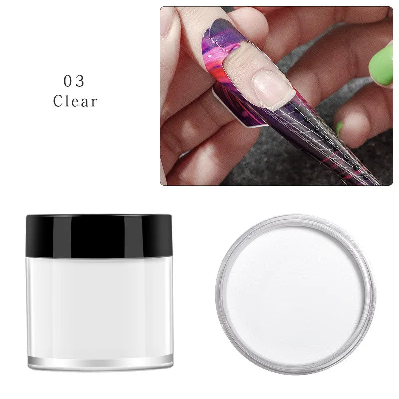 10g White Pink Clear Acrylic Powder for Nail Professional Acrylic Nail Powder Polymer for Carving Dip 3D French Nails Extension