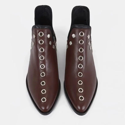 Grandes Tailles43 Bottines Femme Automne Hiver Nouvelles Bottes Courtes Polyvalentes Pointues à Rivets Personnalisées pour Femme