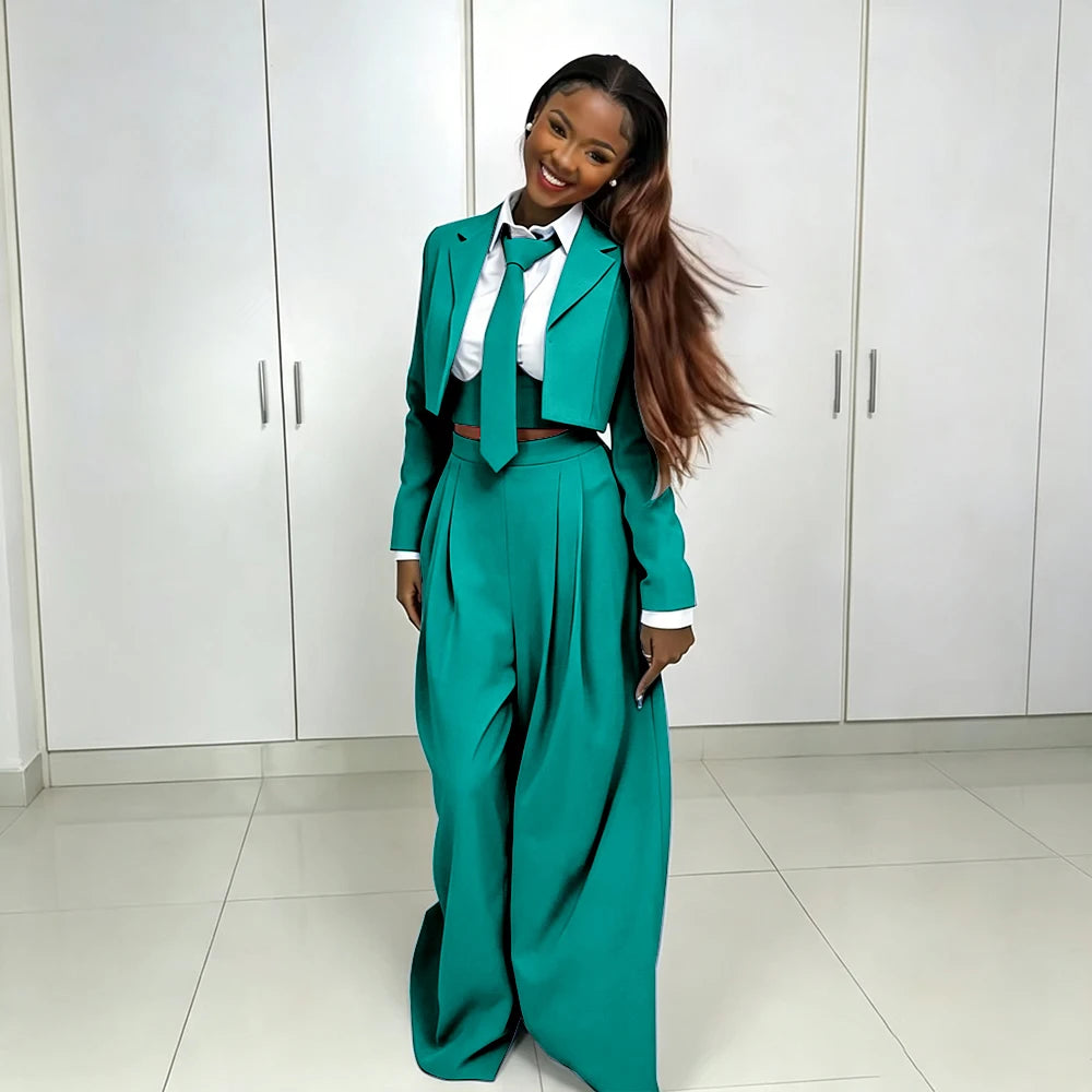 Women's Red Suit Two Piece Set Short Blazer+Wide Leg Pants Elegant Formal Fashion Daily Smart Casual Party Tuxedo Customized