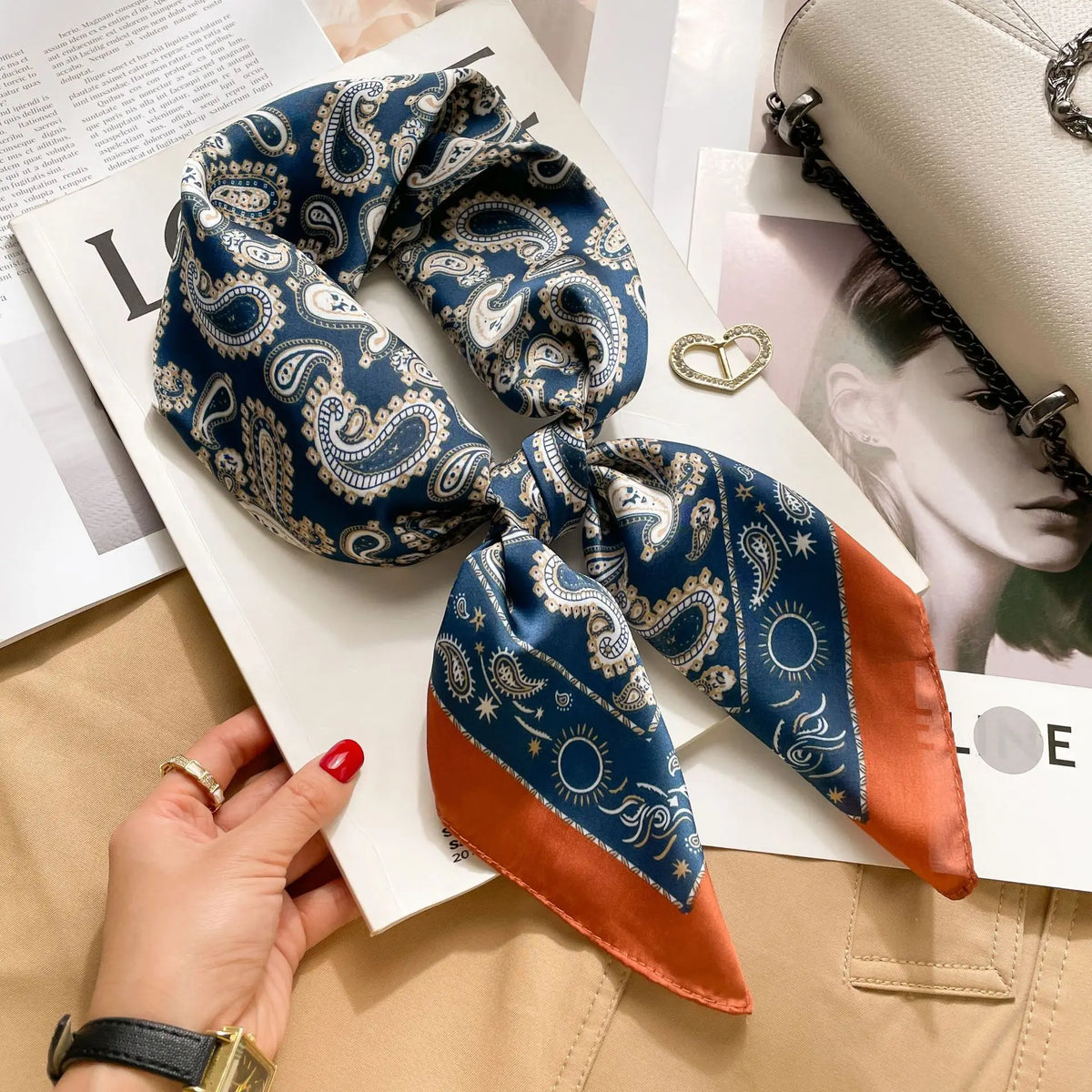 2025 Summer Hijab Head Girl Luxury Silk Square Plaid Scarf Women Satin Neck Hair Tie Band Soft Work Neckerchief