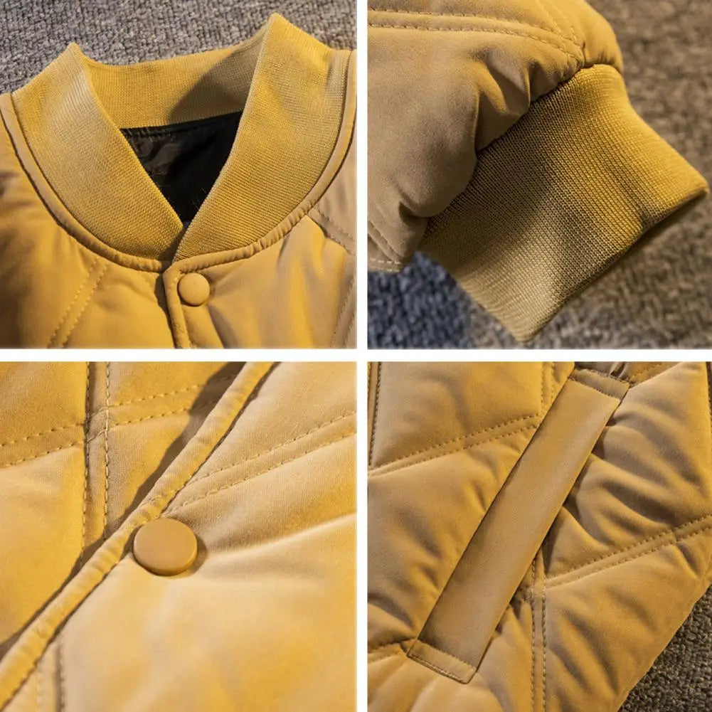 Men's Winter Warm Padded Coat Bomber Jacket Quilted Varsity Baseball Jacket Casual Loose Fit Outwear for Daily Street Work