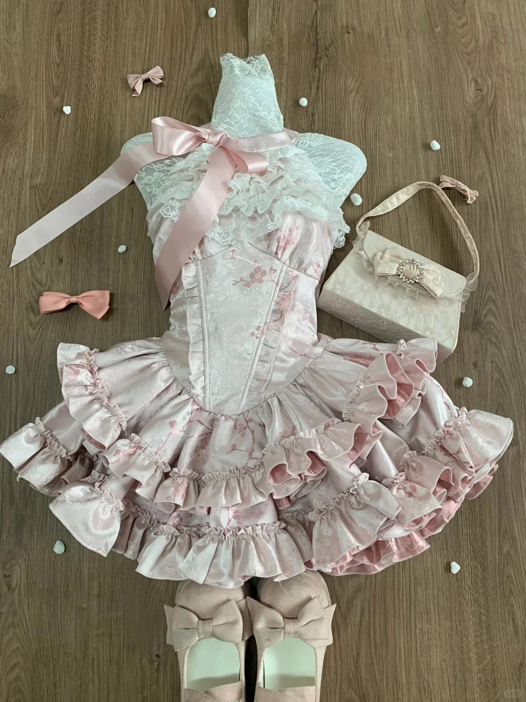 Spring Y2K Princess Outfits Women 2 Piece Sets Sweet Kawaii Bow Tops + Lace Pleated Skirt Female Retro Chic Preppy Style Clothes