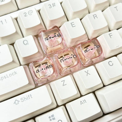 Cute MAO Profile WASD Keycpas Cat-shaped Animate Cartoon Expression Emoji Kaomoji Key Caps for MX Switch DIY Mechanical Keyboard