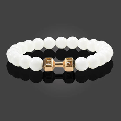 Bracelet en pierre volcanique naturelle pour hommes, perles mates noires, breloque haltère, bracelets à breloques pour femmes, bijoux de fitness