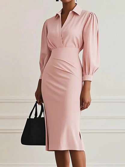 Spring Summer Puff Sleeve Simple Maxi Dress, Women Holiday Solid Patchwork Chic Party Dress, 2025 New V Neck Casual Ladies Dress