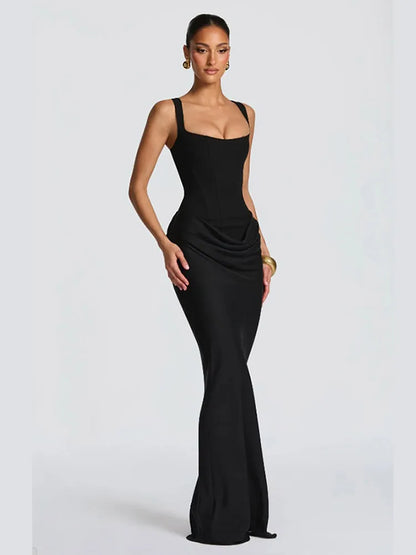 Robe Femme Sexy Unie Plissée Sans Bretelles Chic Épaules Dénudées Dos Nu Taille Haute Fendue Robes de Soirée 2026 Nouvelles