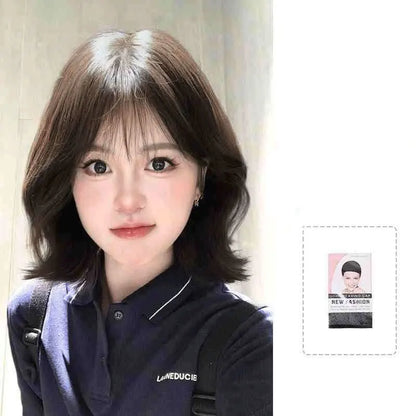 Wig Women's Full Head Covering, Korean Cute Short Hair, Egg Roll Hairstyle, Simulated Human Hair, Natural High Skull Top Short C