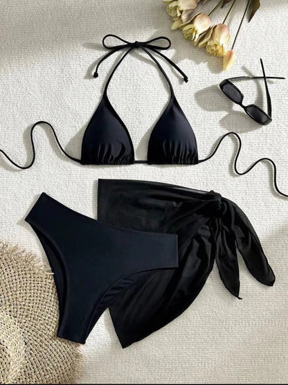 Ensembles de bikinis micro string roses pour femmes 4 pièces avec hauts en maille et jupe maillot de bain tenues de plage biquini