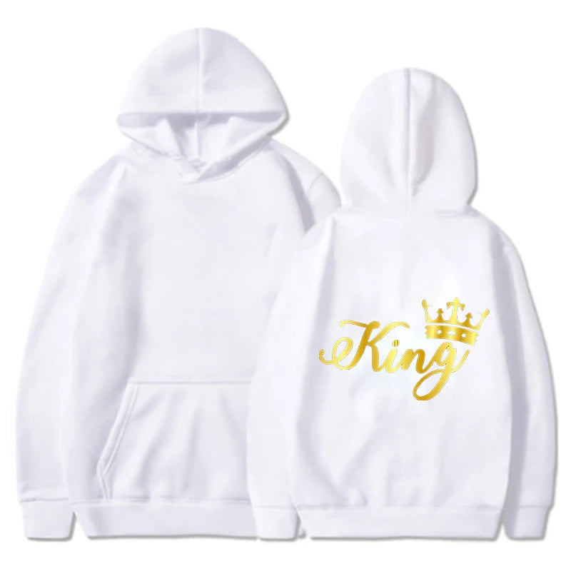 Nouveaux Sweats à Capuche Roi et Reine Unisexe pour Couples Pull à Capuche Harajuku Streetwear Manches Longues pour la Saint-Valentin