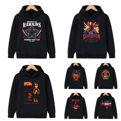 Demogorgon Hawkins Sweatshirts à capuche pour enfants, dessin animé, imprimé, streetwear, basiques, hauts pour garçons, pulls pour enfants