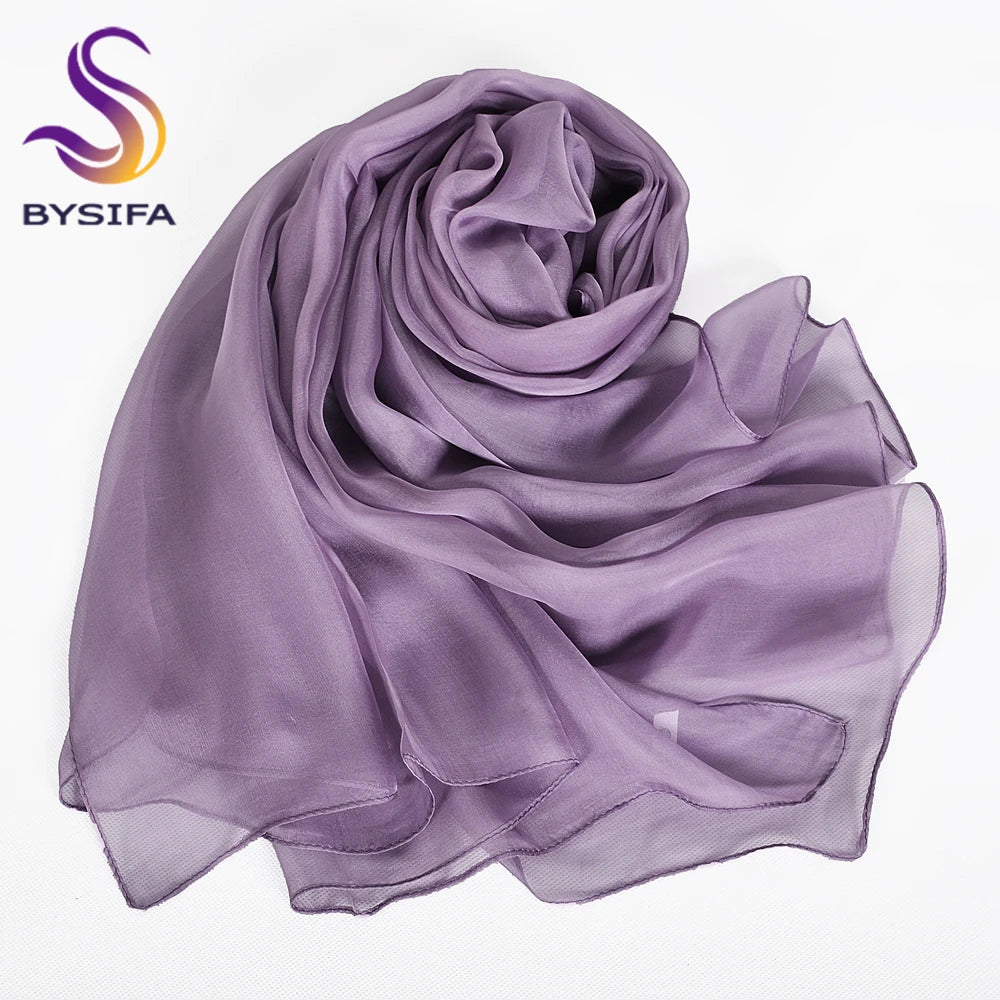 [BYSIFA] Peacock Blue Winter 100% Mulberry Silk Long Scarves Wraps Female Fashion Large Scarf Shawl Spring Fall Silk Scarf Cape