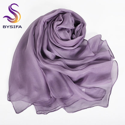 [BYSIFA] Peacock Blue Winter 100% Mulberry Silk Long Scarves Wraps Female Fashion Large Scarf Shawl Spring Fall Silk Scarf Cape