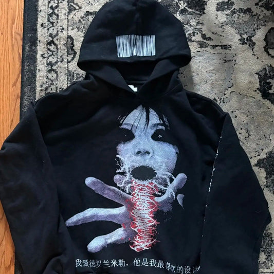 Sweats à capuche Droland Miller Scare Y2k Femme Gothique Punk Streetwear Grunge Haut Sweat-shirt Surdimensionné Harajuku Hip Hop Vêtements