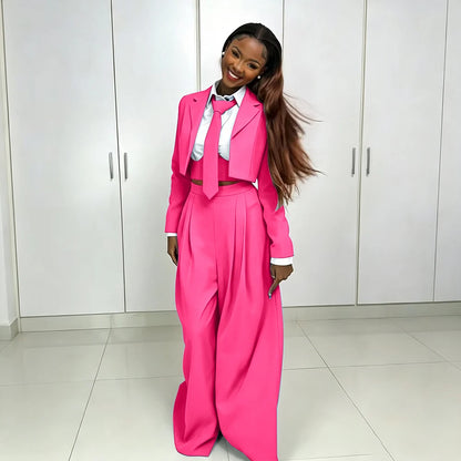 Women's Red Suit Two Piece Set Short Blazer+Wide Leg Pants Elegant Formal Fashion Daily Smart Casual Party Tuxedo Customized