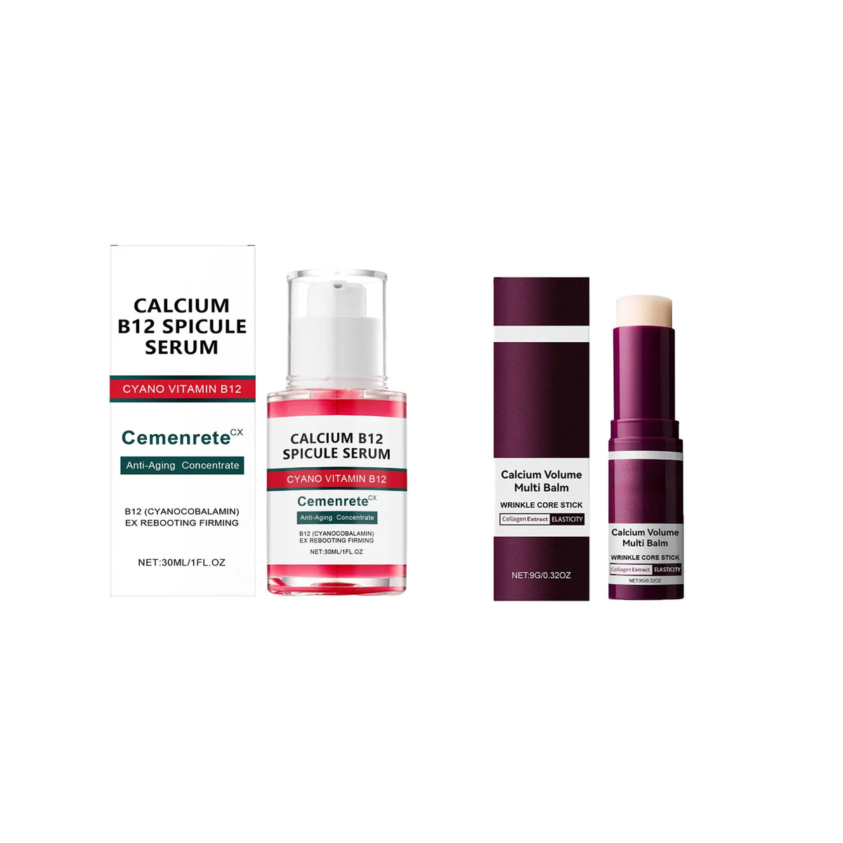 Ensemble de Soins à base de Calcium Anti-Âge Sérum Visage au Calcium Patchs Yeux Multi-Baume Atténue les Ridules Réduit les Cernes Nourrit