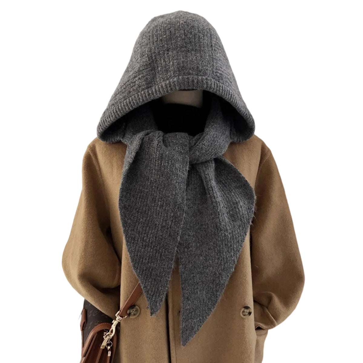 Womens Ribbed Knitted Skullies Hat with Scarf Stylish Solid Color Hooded Scarf for Winter Spring Fall