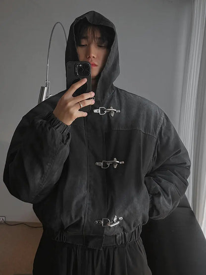 Manteau ample à boutons-pression style mode américaine, sweat à capuche oversize High Street, veste boutonnée Y2k rétro Harajuku Punk, vêtements pour hommes