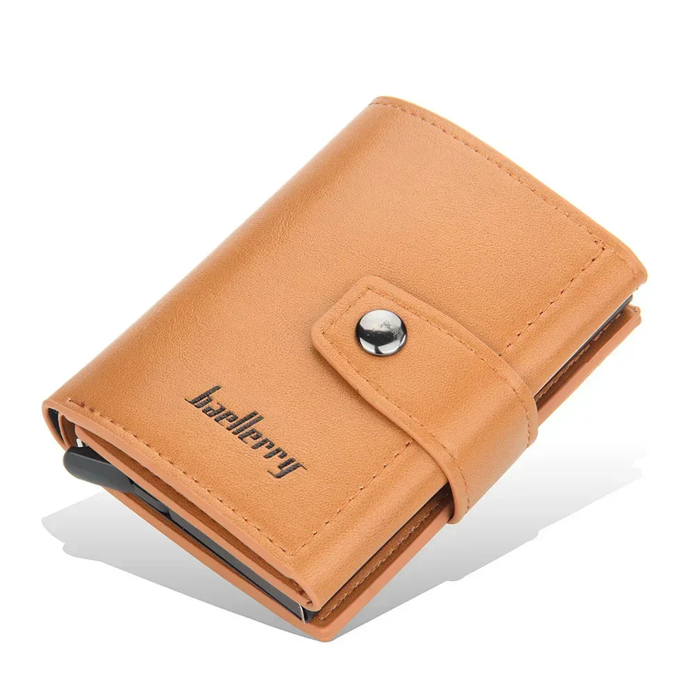 Personalized Men's Aluminum Card Holder - RFID Blocking PU Leather Wallet - Engraved Name for Credit/Bank Cards & ID Protection