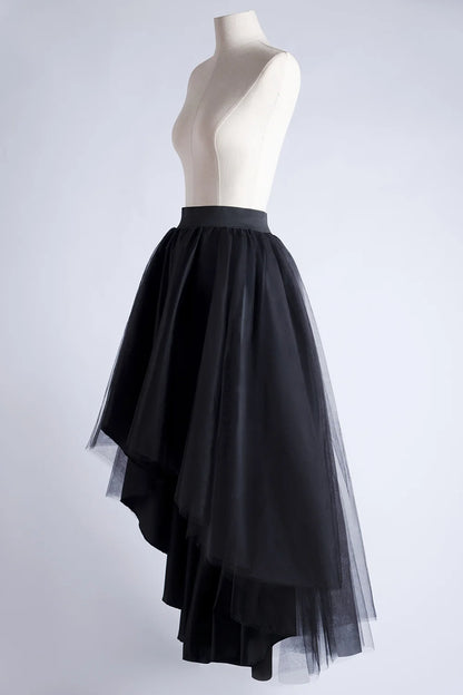 MisShow Jupe longue asymétrique en tulle style gothique punk pour femme, taille élastique, maille, costume de soirée, bal, cocktail, longue robe tutu
