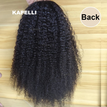 Kinky Curly Human Hair Wigs No Leave Out Glueless Wig Upgrade 3 IN 1 Half Wig With Drawstring Seamless Flip Over No Glue Clip In