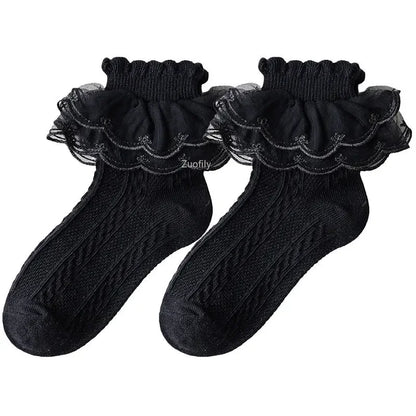 2-9Y Baby Spring Lace Ruffle Socks Children Cotton Autumn Girls Dance Socks Cute Toddler Socks Princess Style Baby Accessories
