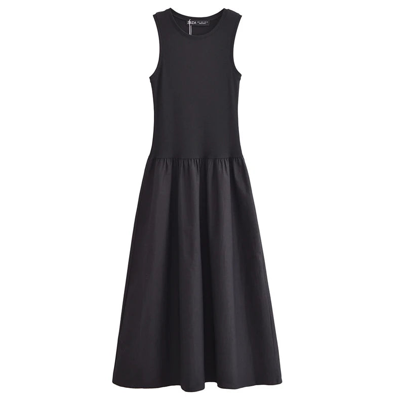 HXAO Womens Dresses Sleeveless Black Long Dress Bodycon Solid Knitted Dresses 2025 Woman Summer One Pieces Casual Midi Dresses