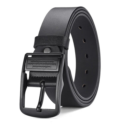 Men's leather belt, black buckle, new style, fashionable, trendy, light luxury, casual, versatile, suitable for jeans, pin buckl