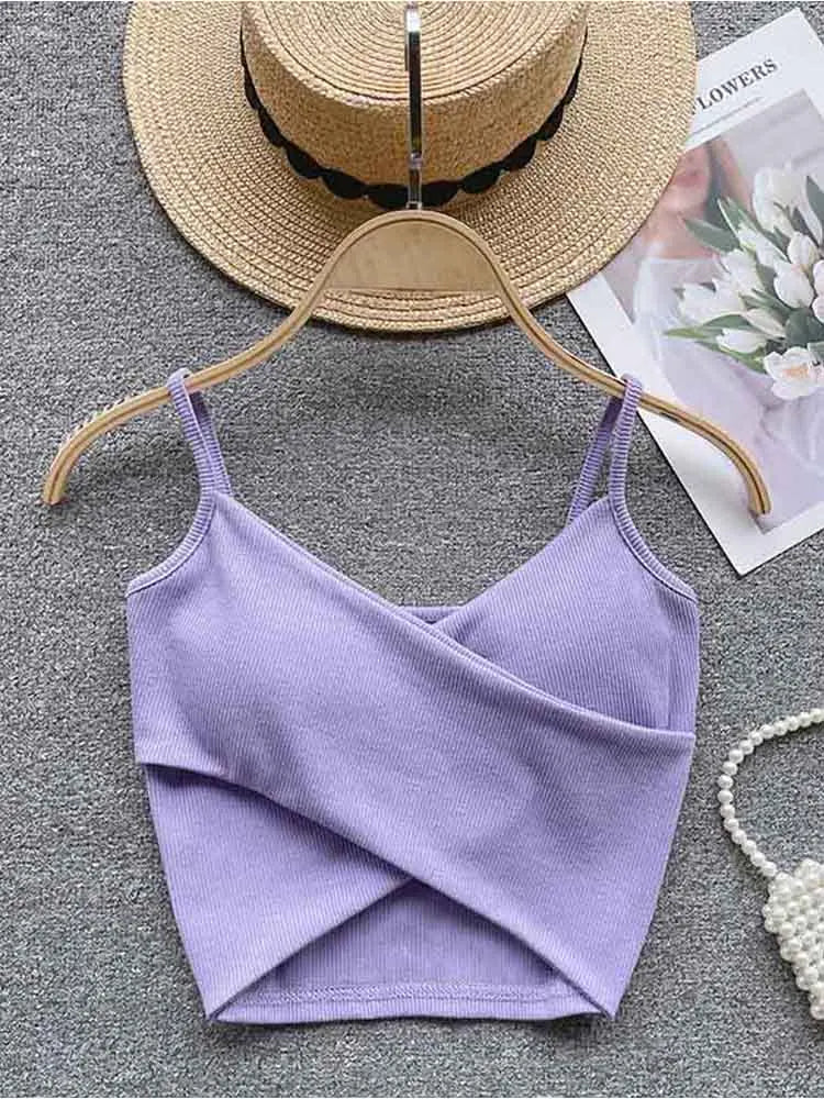 Débardeur Femme Élégant Chic et Mince, Camisole de Sport Décontractée Irrégulière, Bretelles, Couleur Unie, Tendance 2023 Y2K