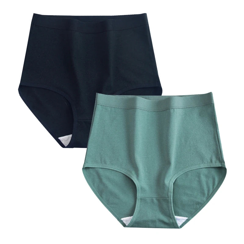 FallSweet 2 Pcs/Lot Cotton Underwear Women High Waist Panties Comfortable Solid Color Underpants Plus Size Lingerie M-XXXL