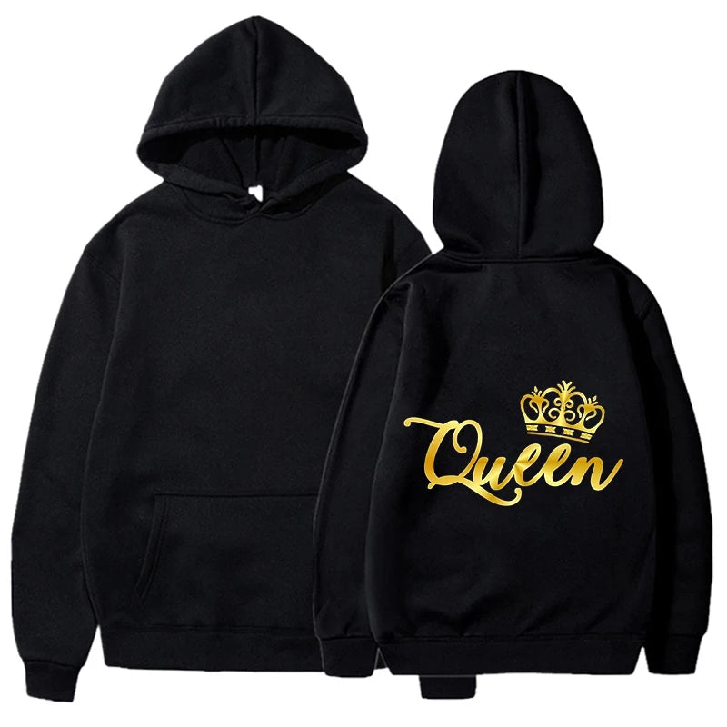 Nouveaux Sweats à Capuche Roi et Reine Unisexe pour Couples Pull à Capuche Harajuku Streetwear Manches Longues pour la Saint-Valentin