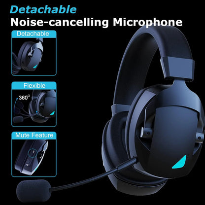 Gaming Headset with Detachable Noise Cancelling Microphone,2.4G Bluetooth-USB-3.5mm Wired Jack 3 Modes for Multi-device