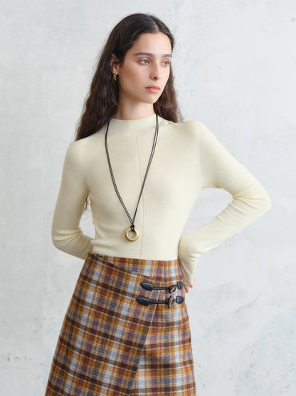 FSLE【Série Premium】Haut thermique sans couture en laine Biella allemande extra fine lavable col montant pour femme automne
