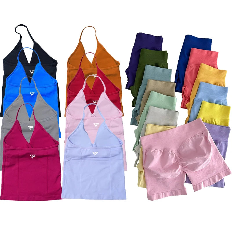 Ensembles 2 pièces Keep That Pump short haut tenues femme ensembles de yoga ensembles de sport soutien-gorge sans couture de haute qualité à lacets ensembles de sport anti-rayures