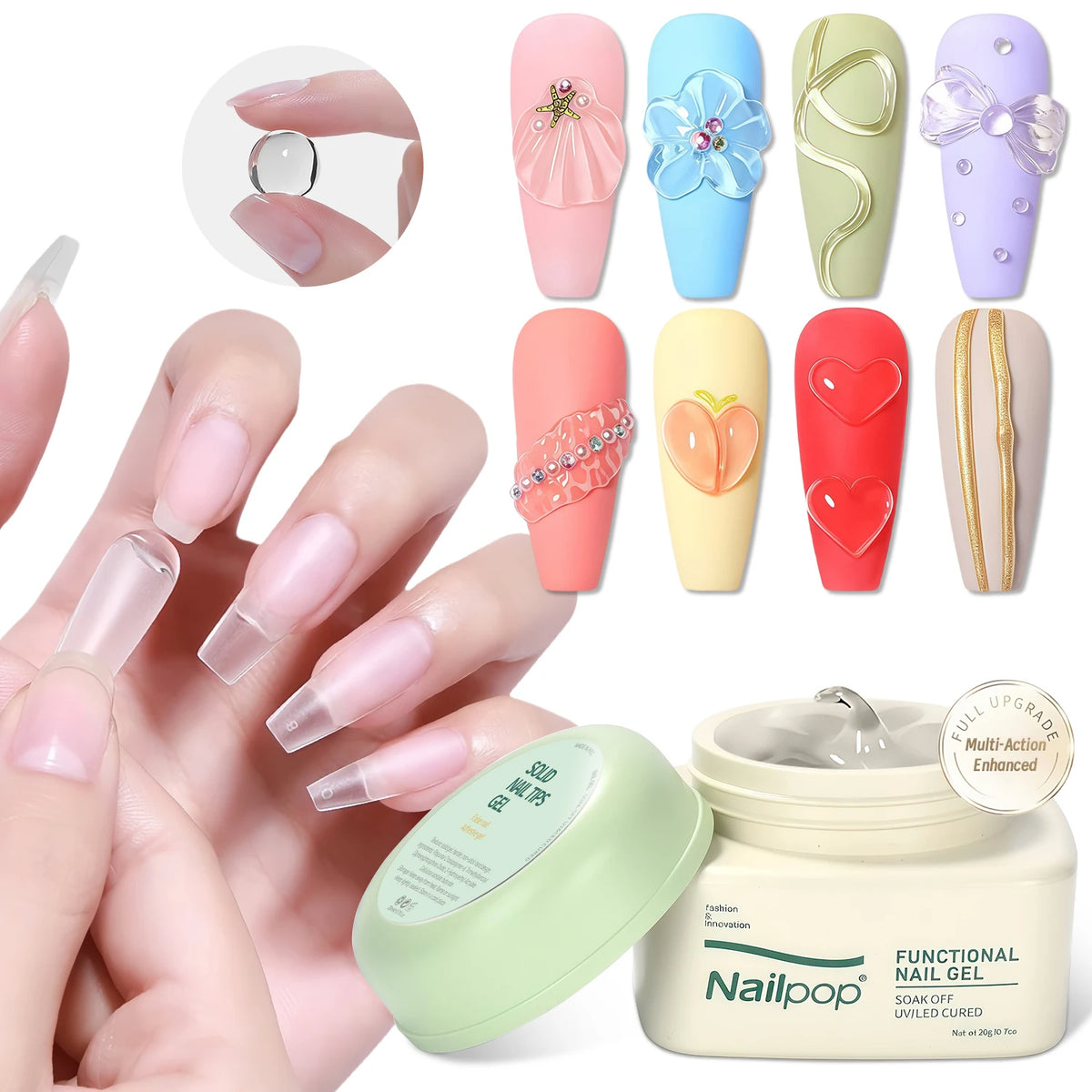 Nailpop Solid Nail Gel for Acrylic Nails Tips - Sculpting & Rhinestone Adhesive UV Gel Strong Adhesion Long-Lasting 20g