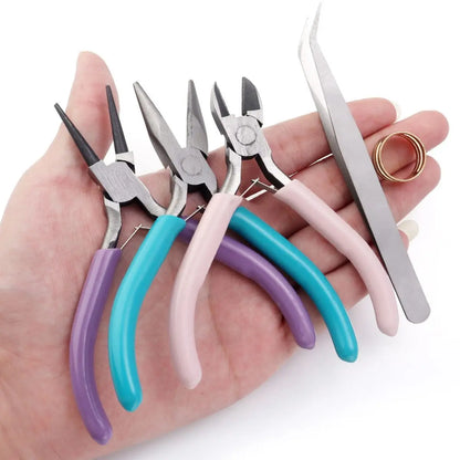 Jeu d'outils portables en métal à 3 couleurs, pinces pour la fabrication de bijoux, pince à bec rond, kit de brucelles pour l'artisanat, le perlage, la couture, les fournitures de bricolage