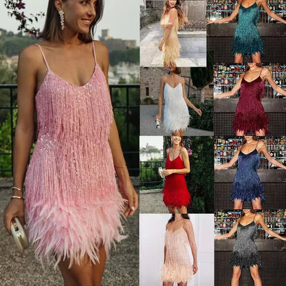 Party Dress Evening Luxury Women Clothes Tassel Fringed Sexy Bodycon Dress Club Outfits Vestidos Pink black red