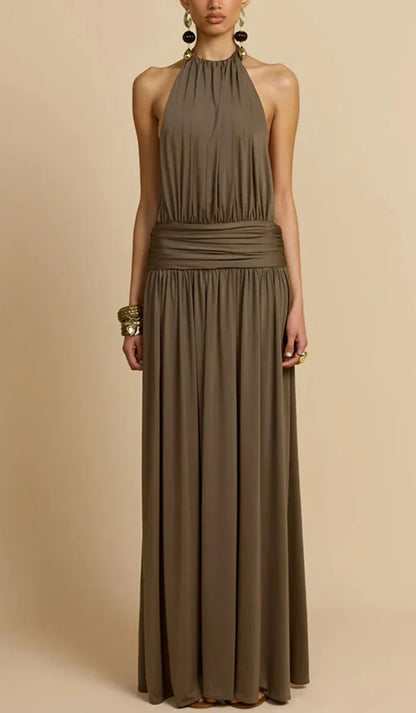 Dresses For Woman Party Wedding Evening Dress Vestidos Lady Temperament Elegant Sexy Pleated Neck Halter Sleeveless Banquet Chic