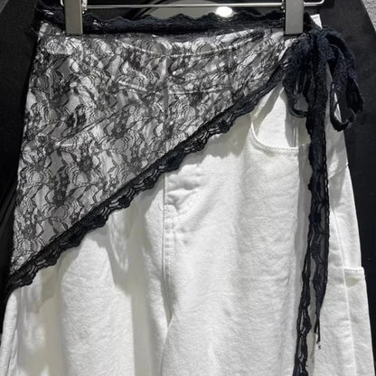Bandana Triangulaire Bordure Dentelle Foulard Cheveux Dentelle Volantée Délicate Style Ins Foulard Cheveux 2-en-1 Bandeau Accessoire de Taille pour Tenues Y2K Foulard