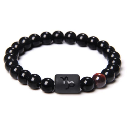 12 Constellation Zodiac Signs Beads Couples Bracelet Natural Black Onyx Stone Elastic Charm Bracelet for Women Men Birthday Gift