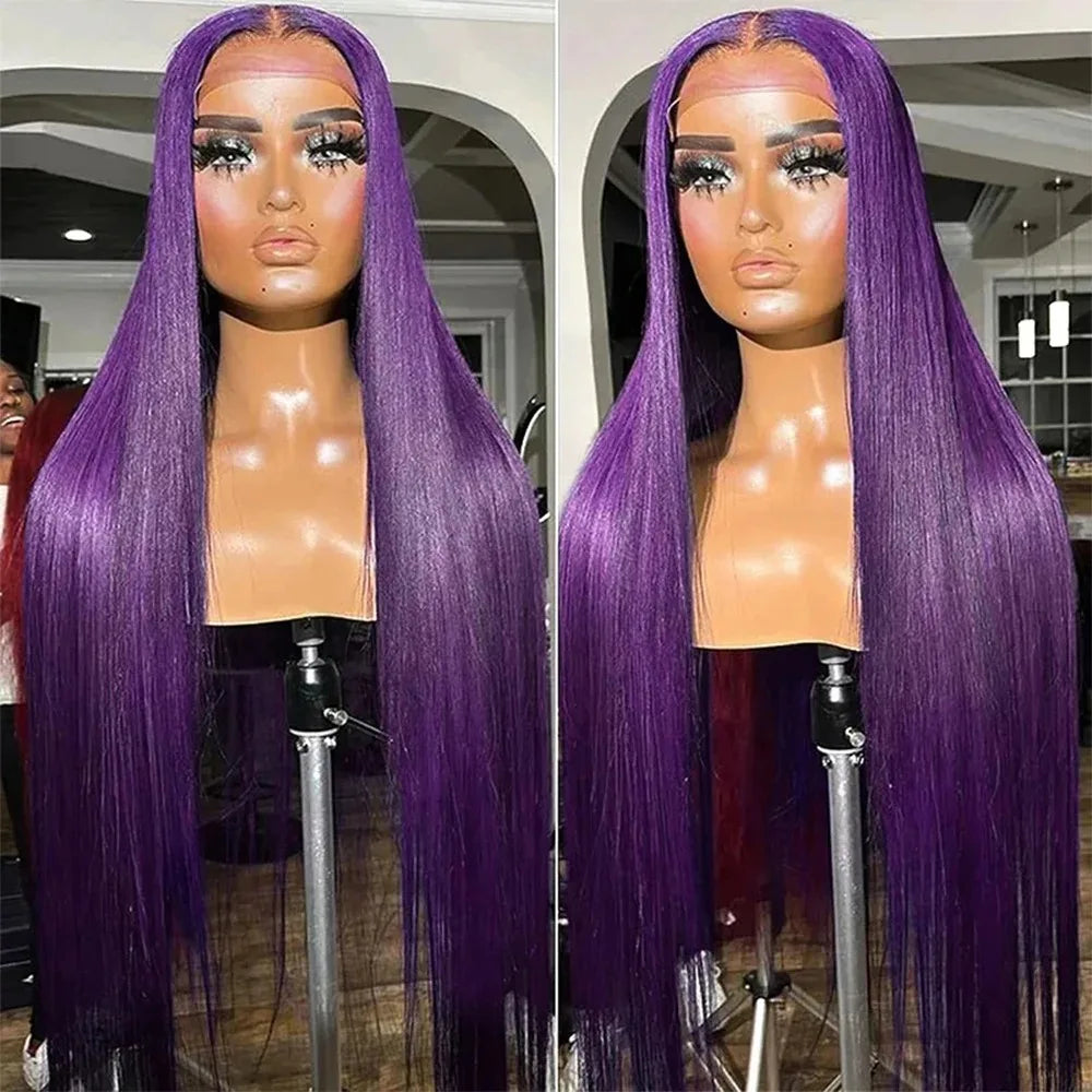 Dark Purple Wig Long Silky Straight Free Part Synthetic Lace Front Wigs Heat Resistant Fiber Wig for Women Daily Party Cosplay