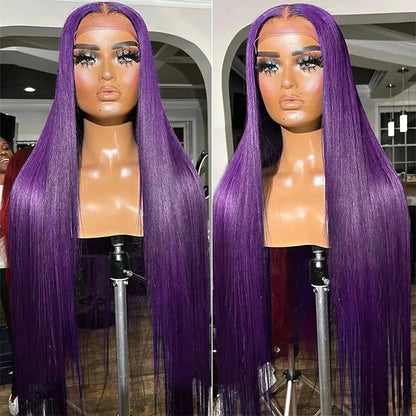Dark Purple Wig Long Silky Straight Free Part Synthetic Lace Front Wigs Heat Resistant Fiber Wig for Women Daily Party Cosplay
