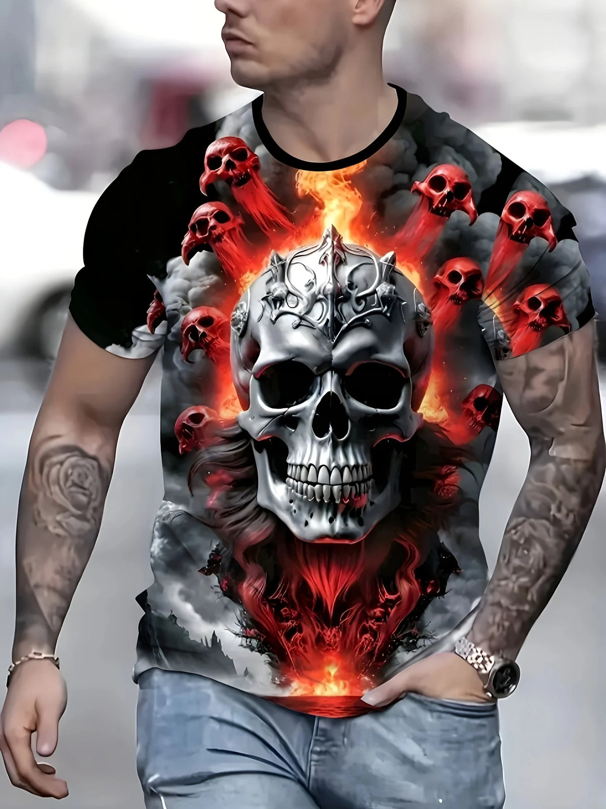 Men's Short Sleeve Tee 3D Skull Print Tops Crew Neck T-Shirts Summer Oversized T-Shirt Hip Hop T-Shirts for Men Luxury T-Shirt