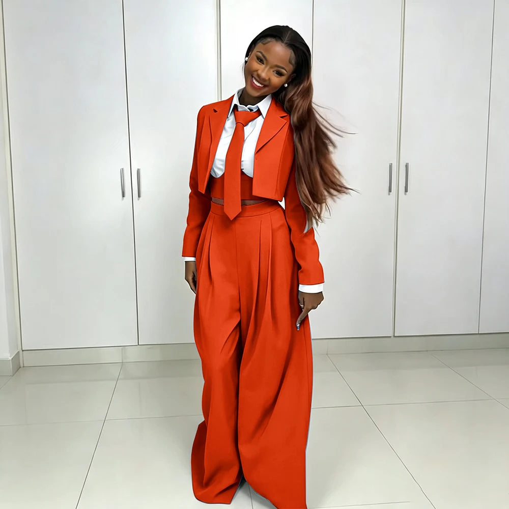 Women's Red Suit Two Piece Set Short Blazer+Wide Leg Pants Elegant Formal Fashion Daily Smart Casual Party Tuxedo Customized