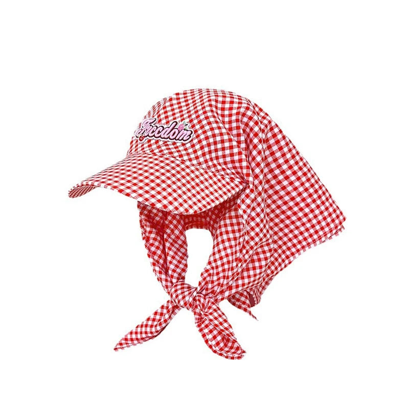 Women's Sunshade Hats Plaid Simple Sweet Personality Fashion Trendy Korean Style Versatile Headwears Outdoor Beach Head Scarfs