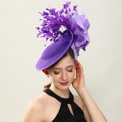 Big Flower Wedding Fascinator Hat Women Formal Party Tea Headpiece Ladies Cocktail Church Chapeau Cap Headband Woman Millinery